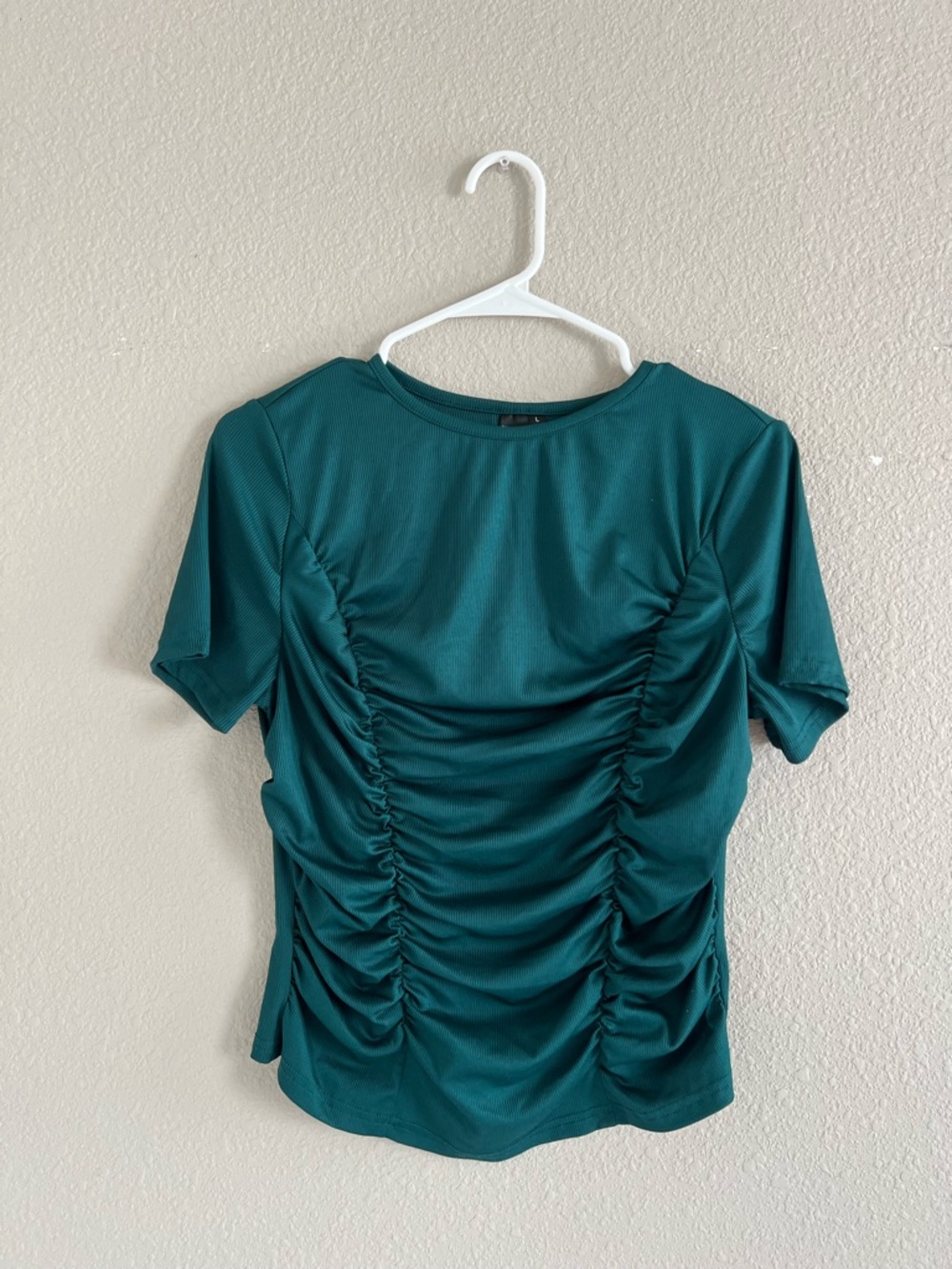 SHEIN Emerald Green Ruched Short Sleeve Top